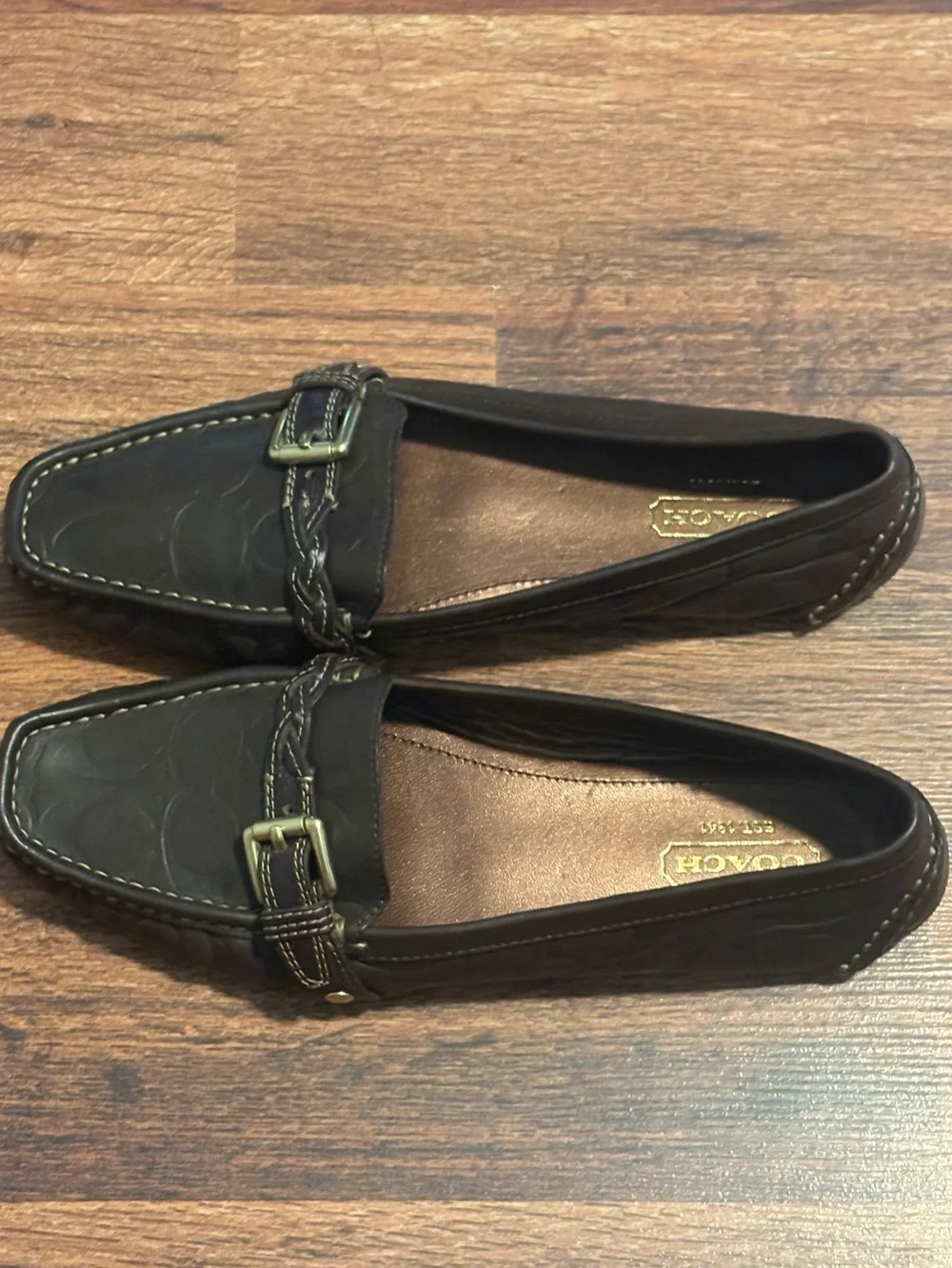 Coach Saidey Brown Leather Monogramed Embossed Flats Size 8.5
